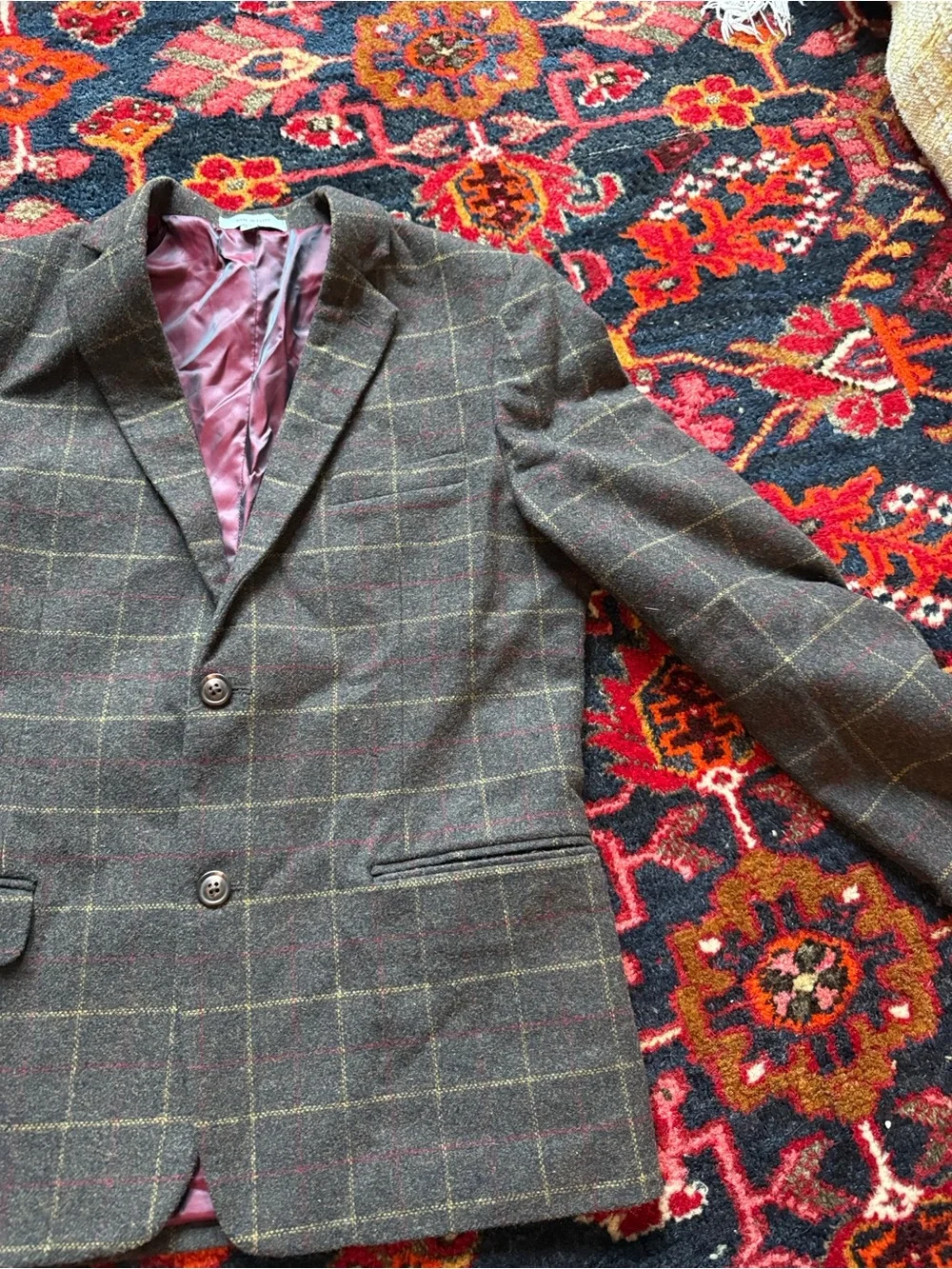 Kids Wool Blend Windowpane Sport Coat - Brown, size 18/20.